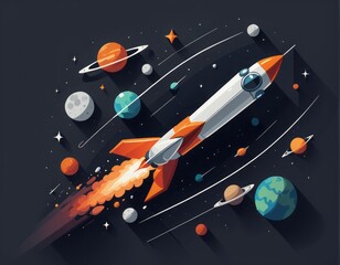 vector illustration of space rocket flying around space vector illustration of space rocket flying around space rocket in the space.