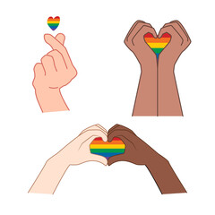 Hand showing lgbt heart. Heart symbol. Pride month concept. Love is love for illustartion