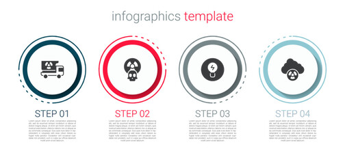 Set Truck with radiation materials, Radioactive, Light bulb concept of idea and Acid rain and radioactive cloud. Business infographic template. Vector