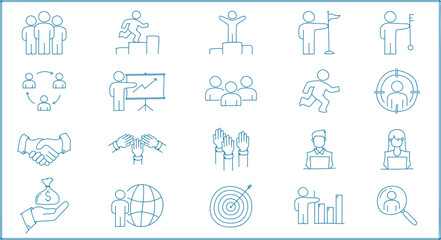 Hand drawn business people icon set. Line icon. Doodle business icon set.