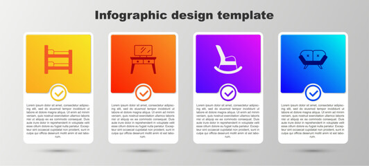 Set Bunk bed, Dressing table, Rocking chair and Sofa. Business infographic template. Vector