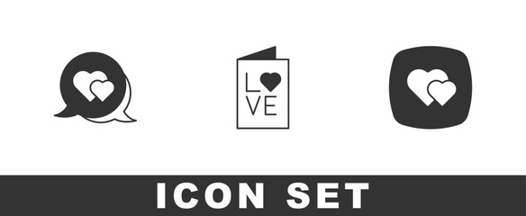 Set Heart in speech bubble, Valentines day party flyer and icon. Vector