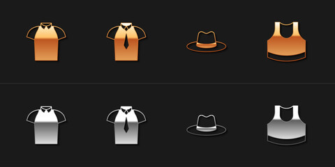 Set Polo shirt, Shirt, Man hat and Female crop top icon. Vector