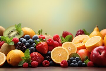 Naklejka na ściany i meble Appetizing fresh background on the theme of healthy fruits