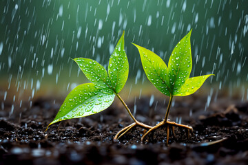 雨に打たれてもたくましく根を張り成長する植物