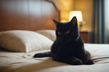 Alone Kitty on Bed, Relaxing Indoor Atmosphere, AI Generated