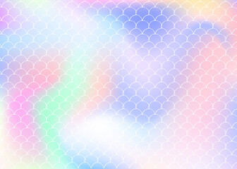 Holographic mermaid background with gradient scales.