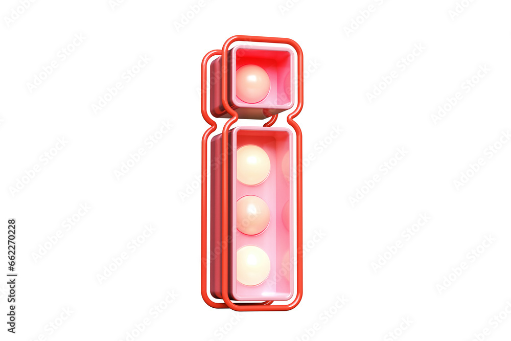 Poster light bulb marquee in the shape of exclamation point in pink. high quality 3d rendering.