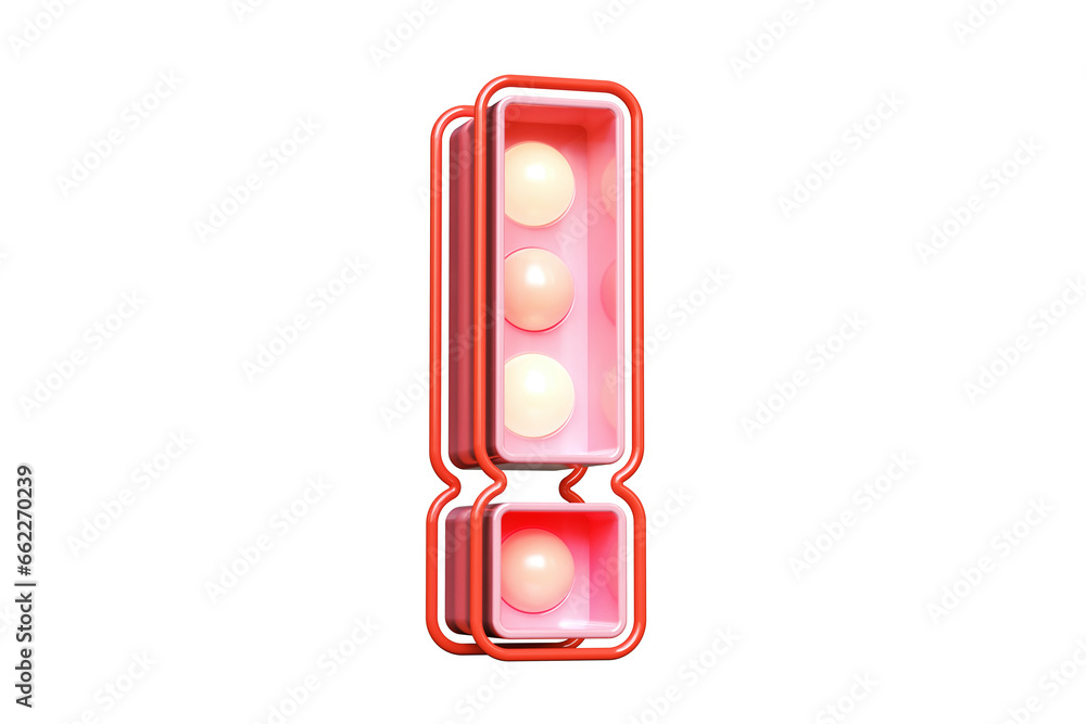 Poster lightbox with bulbs in the shape of exclamation point in pink. high quality 3d rendering.