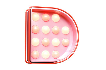 3D typeface letter D in pink with bright bulb lights. High quality 3D rendering.
