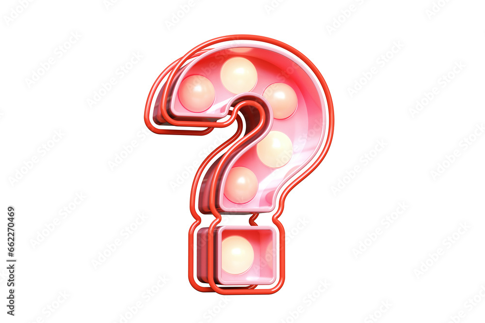 Poster light bulb marquee in the shape of question mark in pink. high quality 3d rendering.