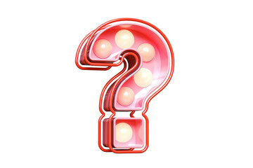 Light bulb marquee in the shape of question mark in pink. High quality 3D rendering.