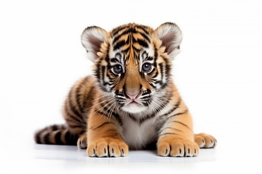 A baby bengal tiger isolated on white background