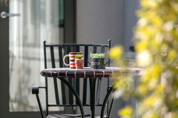 庭先のテーブル・分譲一戸建て住宅の小さな庭・日本