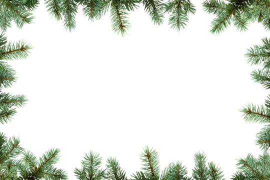 Frame of Christmas tree branches in PNG isolated on transparent background, border