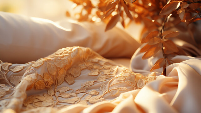 Close up of bed with lacework cover sheet UHD wallpaper Stock Photographic Image