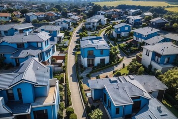 Fototapeta premium BIrd Eye view of a drone shot of a countryside house arrangement view