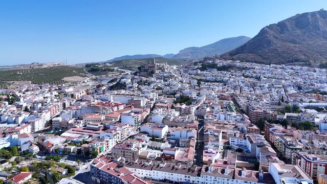 Aerial view from a drone of the town of Martos. Green Oil Route. Province of Jaen. Andalusia. Spain. Europe