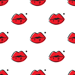 Seamless vector fashion illustration with red lips 