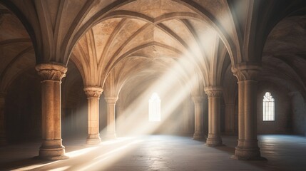 Sunlight streaming through a vaulted ceiling.