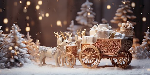 Christmas Sleigh with Gifts - obrazy, fototapety, plakaty