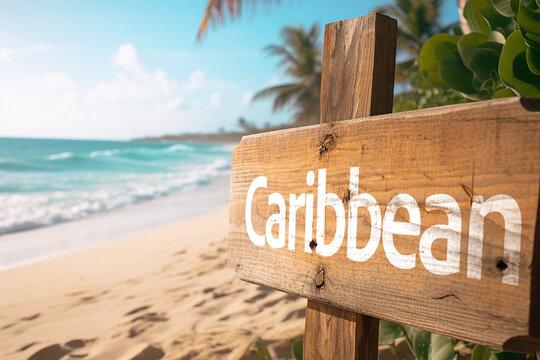 Caribbean sign on a beach background