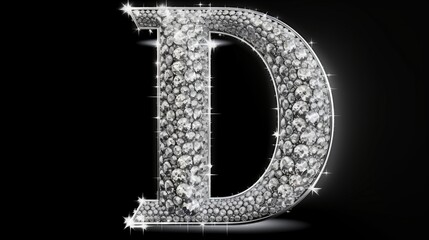 The letter D made from sparkling diamonds on a white background.