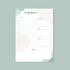 Daily planner template Vector. Blank white notebook page A4.
