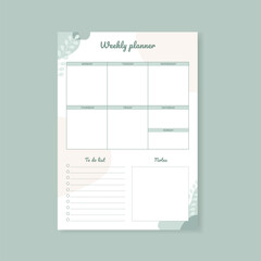Weekly planner template Vector. Blank white notebook page A4.
