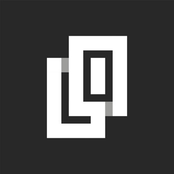 Initials LO or OL bold letters logo monogram from wide stripes on a black background. Overlapping white parallel lines with shadows in shape two letters O and L creative identity logotype.