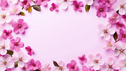  a pink background with white and pink flowers and leaves on it.  generative ai