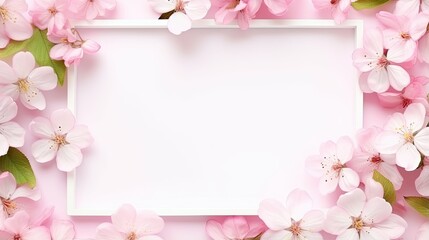 Naklejka na ściany i meble a square frame surrounded by pink flowers on a pink background. generative ai