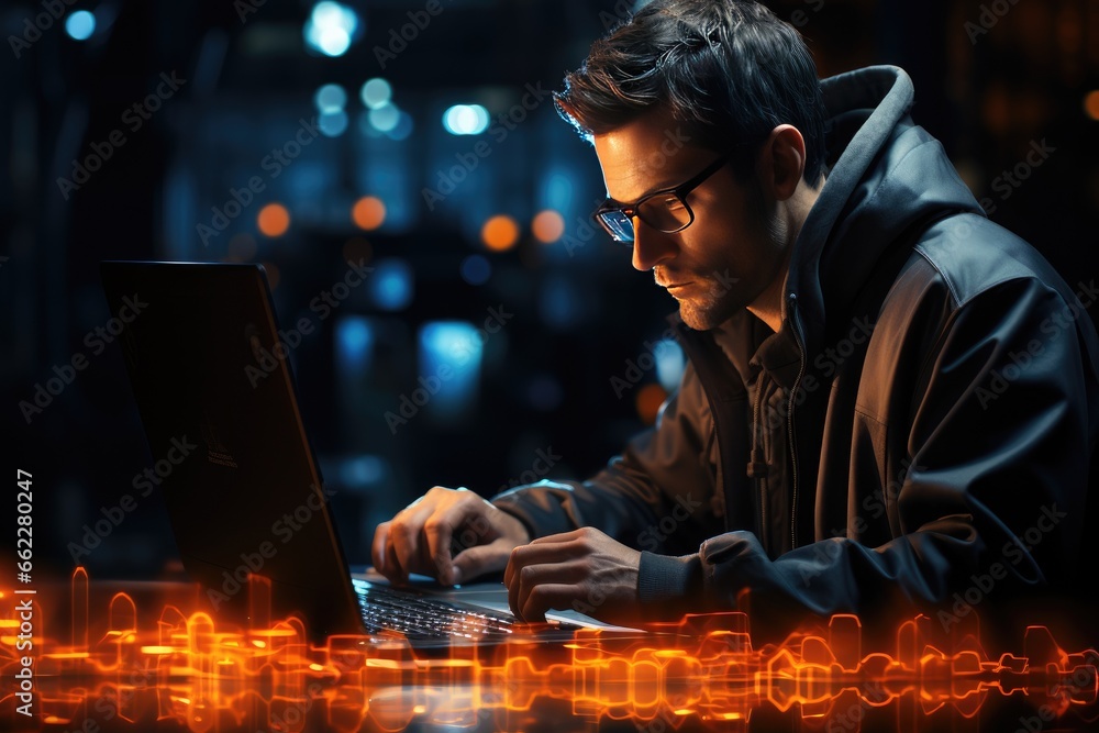 Wall mural portrait of a programmer in the modern computer world