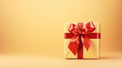  a gift box with a red bow on a yellow background.  generative ai