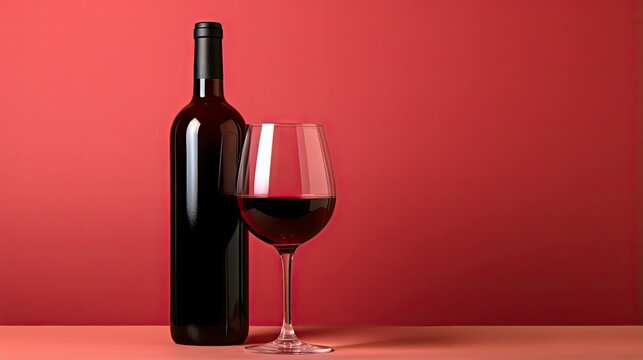  a bottle of wine and a glass of wine on a table.  generative ai
