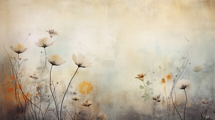  a painting of flowers in a field with a sky background.  generative ai