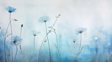  a painting of blue and white flowers on a blue background.  generative ai