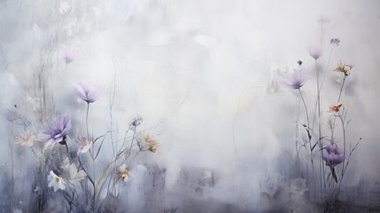  a painting of purple flowers in front of a white background.  generative ai