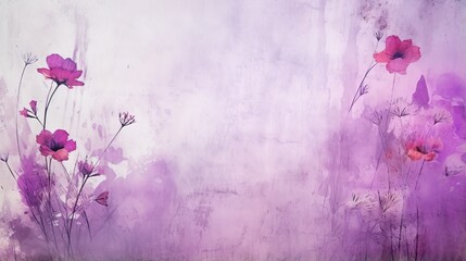  a painting of pink flowers on a purple background with a white border.  generative ai