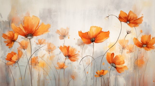  a painting of orange flowers on a white background with watercolor effect.  generative ai
