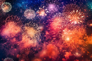 Fototapeta premium happy new year with fireworks, fireworks over the city, fireworks in the night sky, newyears new years