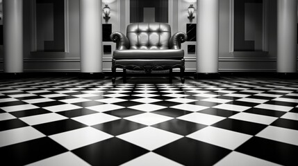 Vintage checkered tiles in black and white - obrazy, fototapety, plakaty