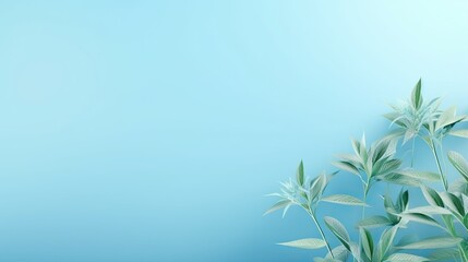  a blue background with some green plants on it's side.  generative ai