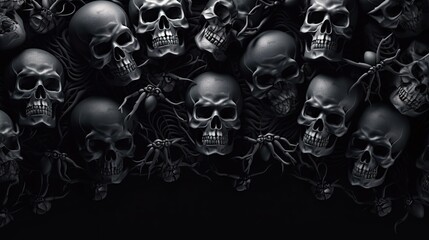  a bunch of skulls that are all in black and white.  generative ai
