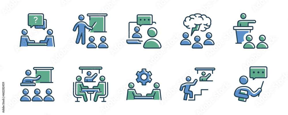 Aufkleber business online training course skill development icon set workshop seminar coaching education confe