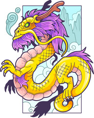 ancient mythological chinese dragon, illustration design