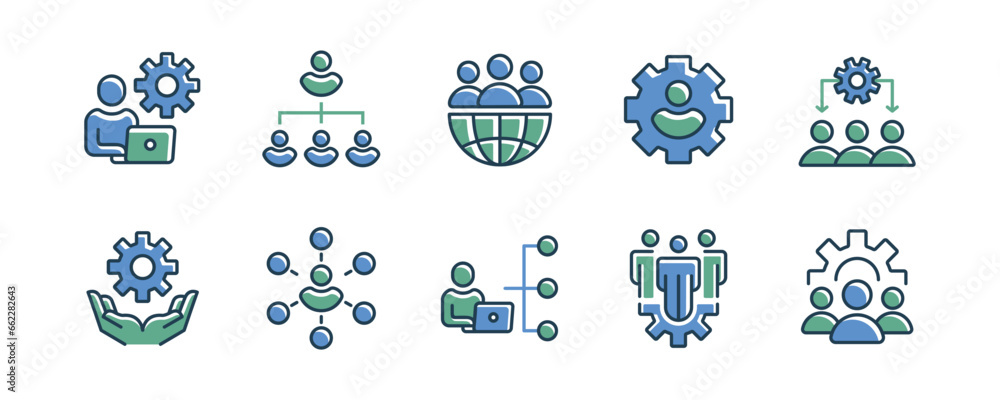 Aufkleber set of human resource strategy structure management setting icon vector business organization hierar