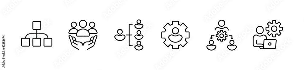 Poster set of team management organization structure business hierarchy icon vector human resource employee