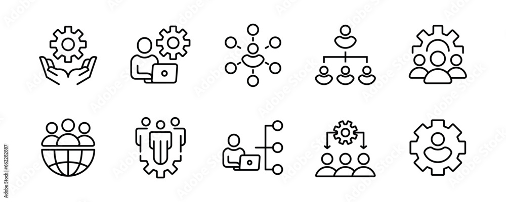 Aufkleber organization management structure diagram with gear cogwheel icon vector business company team hiera
