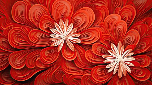  a red and white flower with swirls on the petals.  generative ai